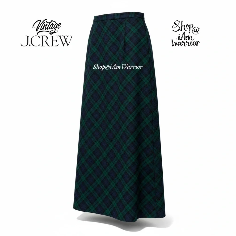 J.Crew RARE vintage green/blue tartan plaid wool maxi skirt *shop@iamwarrior
